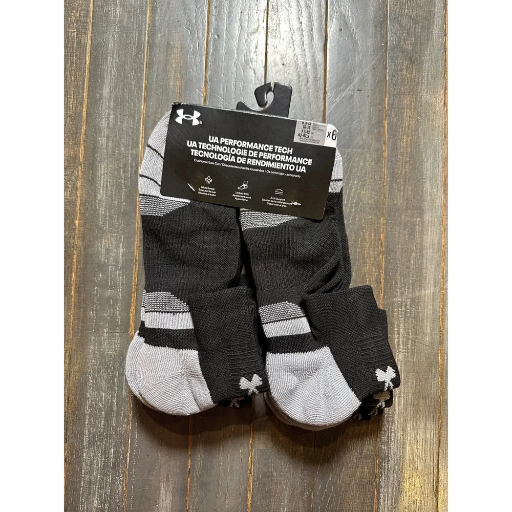Under Armour Mens Performance Tech Low Cut Socks 6 Pairs Black Grey